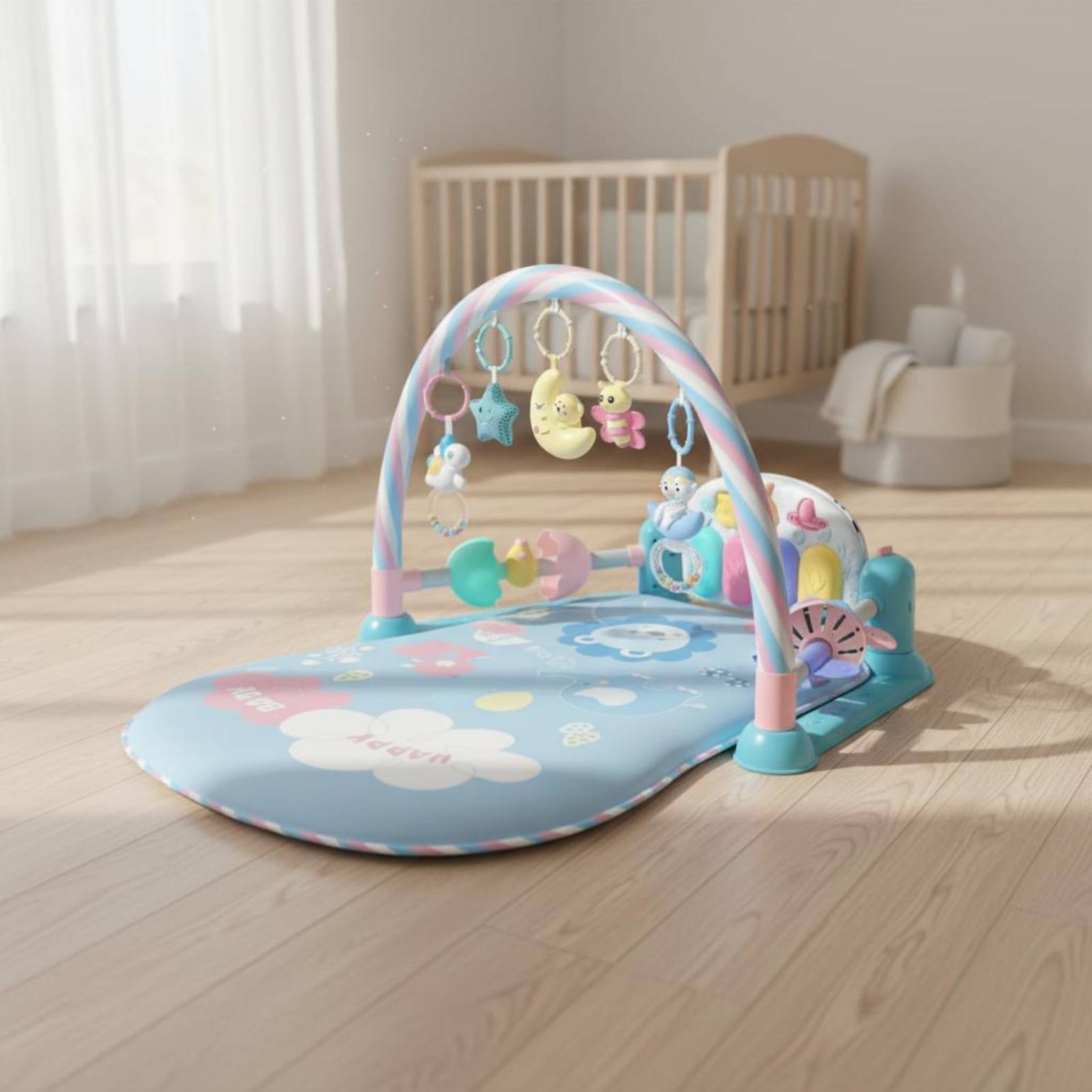Baby Nursery Unisex - ベビーサークル ピアノ音楽機能付き ミュージカルベビーベッド 折りたたみ式プレイヤード 安全囲い 4
