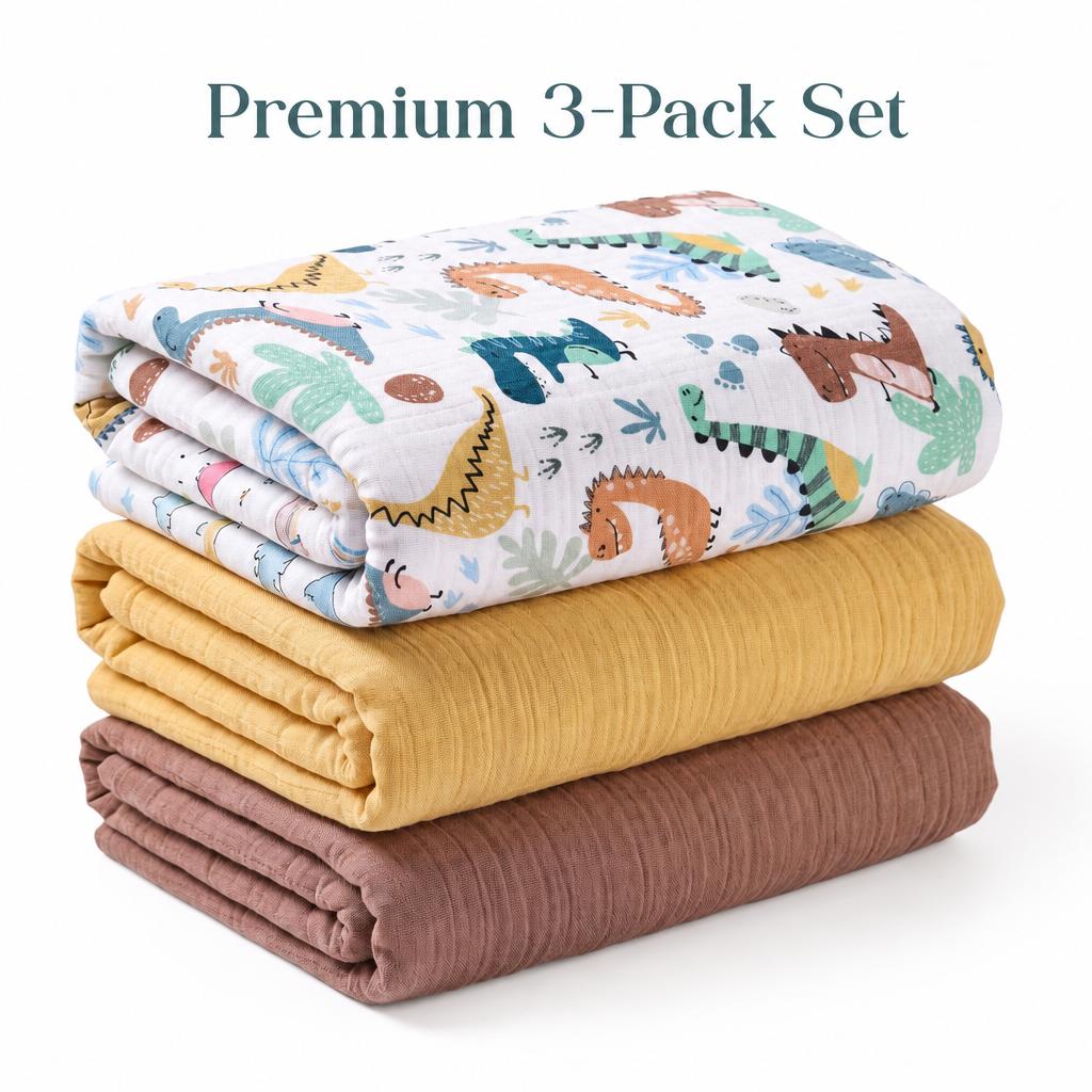 Baby Nursery Bedding - 3枚組ベビーモスリンスワドルブランケット 100%コットン製 柔らかく通気性のある新生児用おくるみブランケット 乳児用スリープラップ スワドル バスタオル