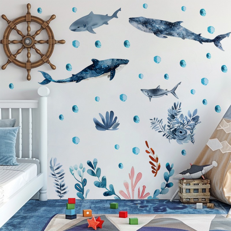 Baby Nursery Ocean - 動物の海の海洋生物の動物の壁のステッカー,サメのクジラ,水のステッカー,子供の部屋の壁のステッカー,赤ちゃんの寝室,保育園の装飾