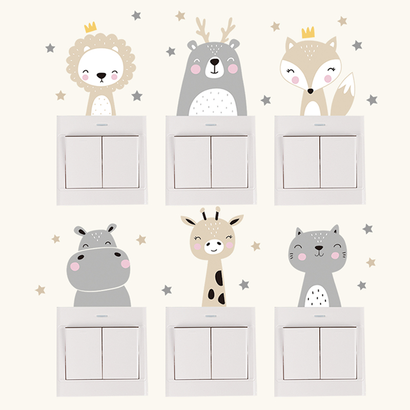 Baby Nursery Kit - 6 ピース/セット自由奔放に生きるカラーかわいい笑顔漫画動物スイッチステッカー壁キッズルームベビー保育園ルーム壁飾り星家の装飾