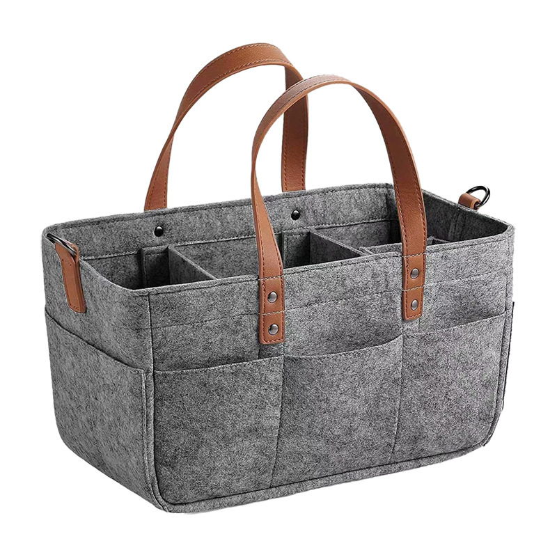 Baby Nursery Organiser - 自動車用ベビーフェルト収納オーガナイザーバスケット、幼児用おむつバッグ（ハンドル付き）、おむつ替えキャディ、子供用収納キャリア
