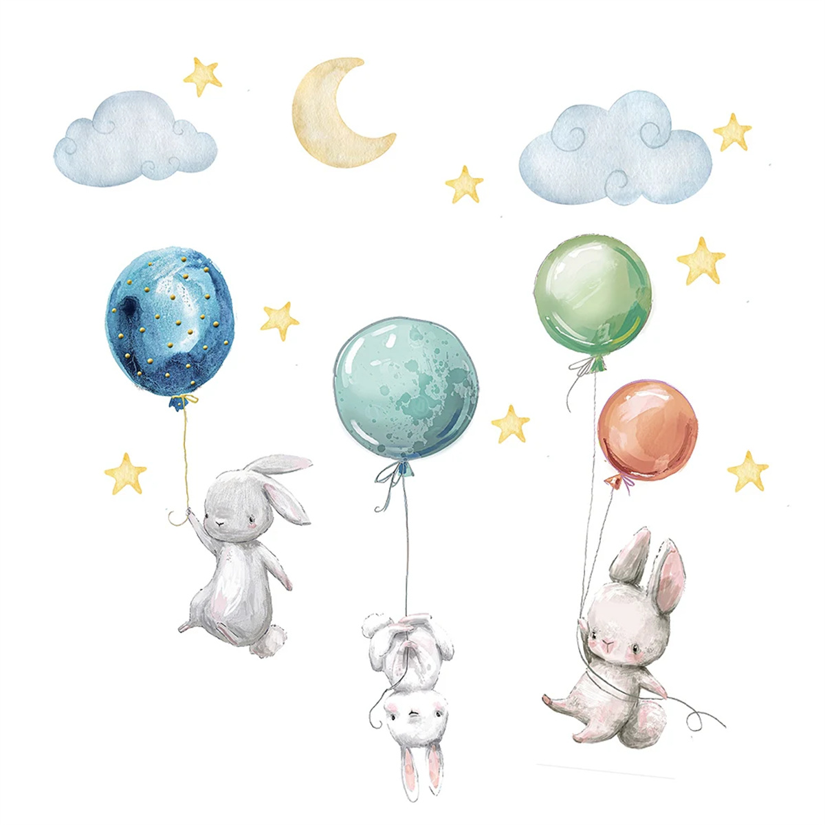 Baby Nursery Hot Air Balloon - 漫画熱気球動物クマウサギウォールステッカー子供部屋男の子部屋装飾保育園ベビールーム装飾デカール