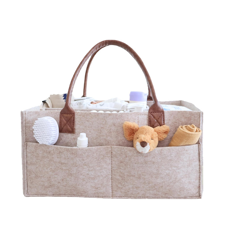 Baby Nursery Organiser - ベビーフェルト収納バスケット、幼児用おむつバッグ、ハンドル付きキャディー、おむつ替えキッズ収納キャリア、大きなポケット付き