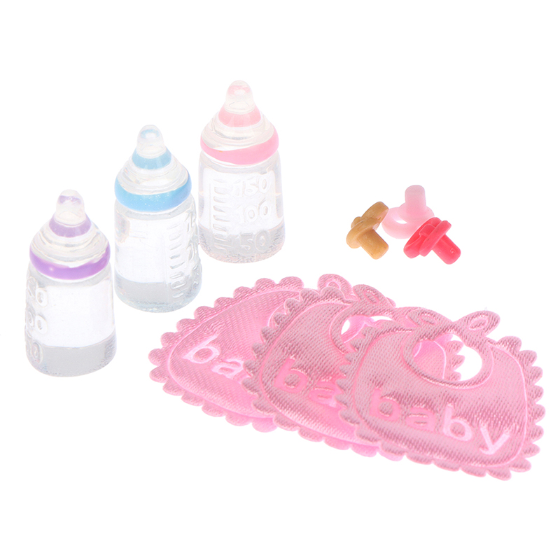 Baby Nursery Kit - ミニチュア哺乳瓶とおしゃぶりよだれかけセット,ドールハウス,ギフト,保育園アクセサリー,1:12, 3個