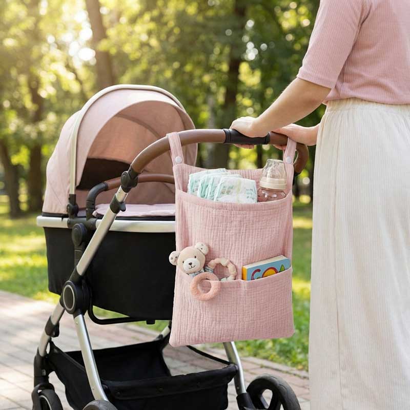 Baby Nursery Unisex - 純綿ベビーカーハンギングバッグマルチポケット保育園ベッドサイド収納ポーチポータブル新生児おむつボトルおもちゃホルダートートバッグ
