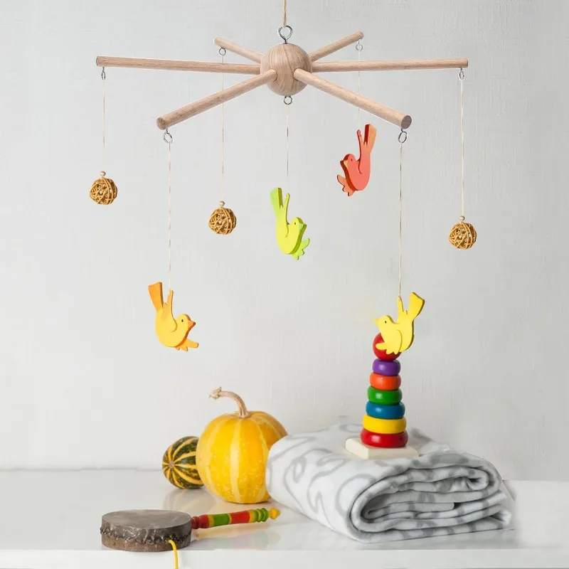 Baby Nursery Kit - ベビーモバイルキットフレーム DIY ベビーベッド用装飾天然木製風鈴機器ハンガー幼児男の子女の子ホーム保育園用