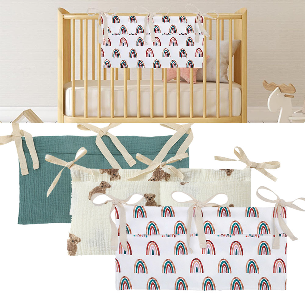 Baby Nursery Organiser - 赤ちゃん用の収納バスケット,2つのポケットが付いたベッドサイドハンガー,赤ちゃんのおもちゃのおむつオーガナイザー