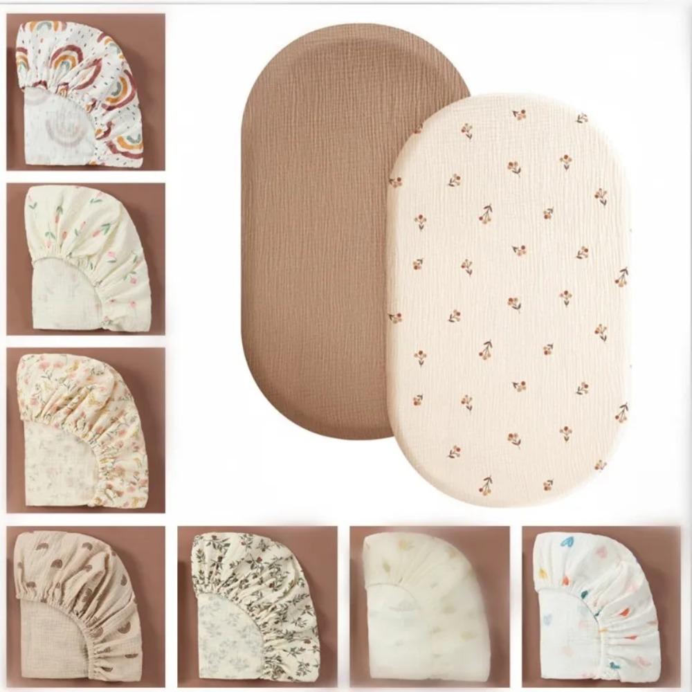Baby Nursery Bedding - 通気性のあるベビーベッドシートソフトコットンフィットクレードル寝具ユニバーサル新生児漫画パターン保育園無地カラー