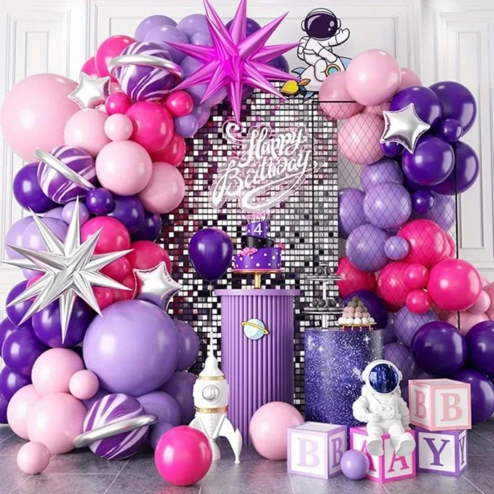 Baby Nursery Hot Air Balloon - ラテックス風船のアーチ型の花輪,パーティーの装飾,結婚式,誕生日,記念日,屋内と屋外のホットピンク,紫,111個
