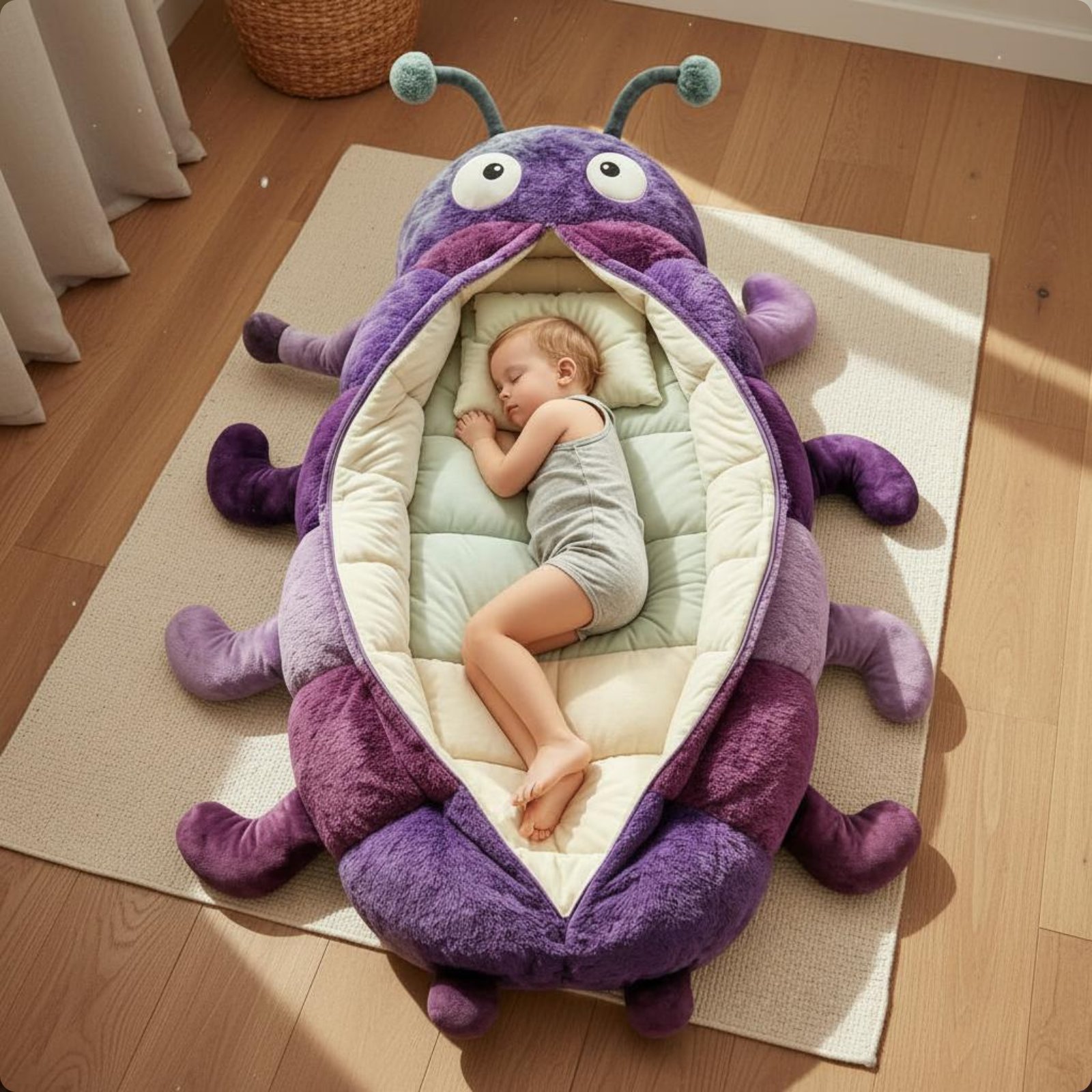 Baby Nursery Bedding - セグメント化されたキャタピラ型寝袋 全身快適キャタピラ型寝袋 抱き枕型コクーンポッド 暖かいパッド入り寝具 保育園用