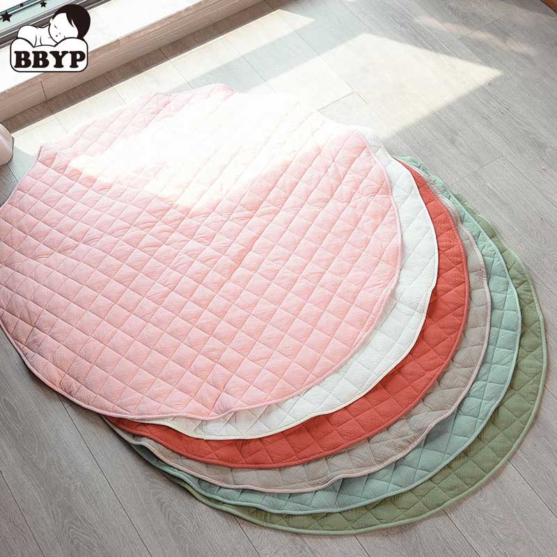 Baby Nursery Unisex - 115 センチメートルプレイマット格子ベビーマット新生児幼児クロールブランケット綿ラウンド床カーペット敷物マットキッズルーム保育園の装飾