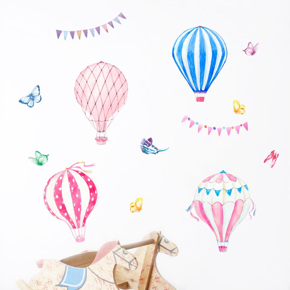 Baby Nursery Hot Air Balloon - 漫画熱気球ウォールステッカー子供の寝室の装飾壁紙ベビールームの装飾壁画取り外し可能な保育園背景デカール