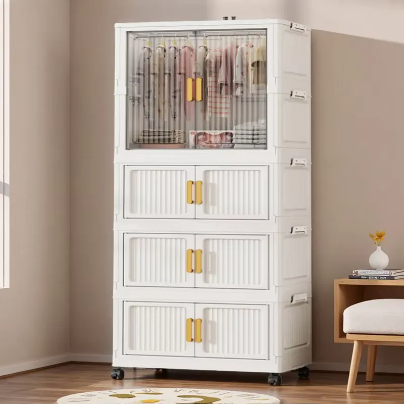 Baby Nursery Unit - 4段折りたたみ式ベビーワードローブ、子供のおもちゃやスナック用のシンプルな収納キャビネット、寝室用オーガナイザー引き出しユニット、保育園用