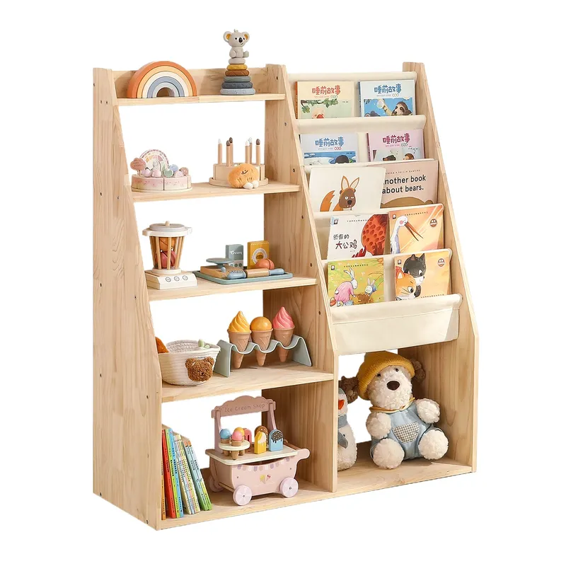 Baby Nursery Unit - 子供用2-in-1おもちゃ収納ラックと本棚、保育園・ベビー向け絵本オーガナイザー用フロアスタンドウォールユニット