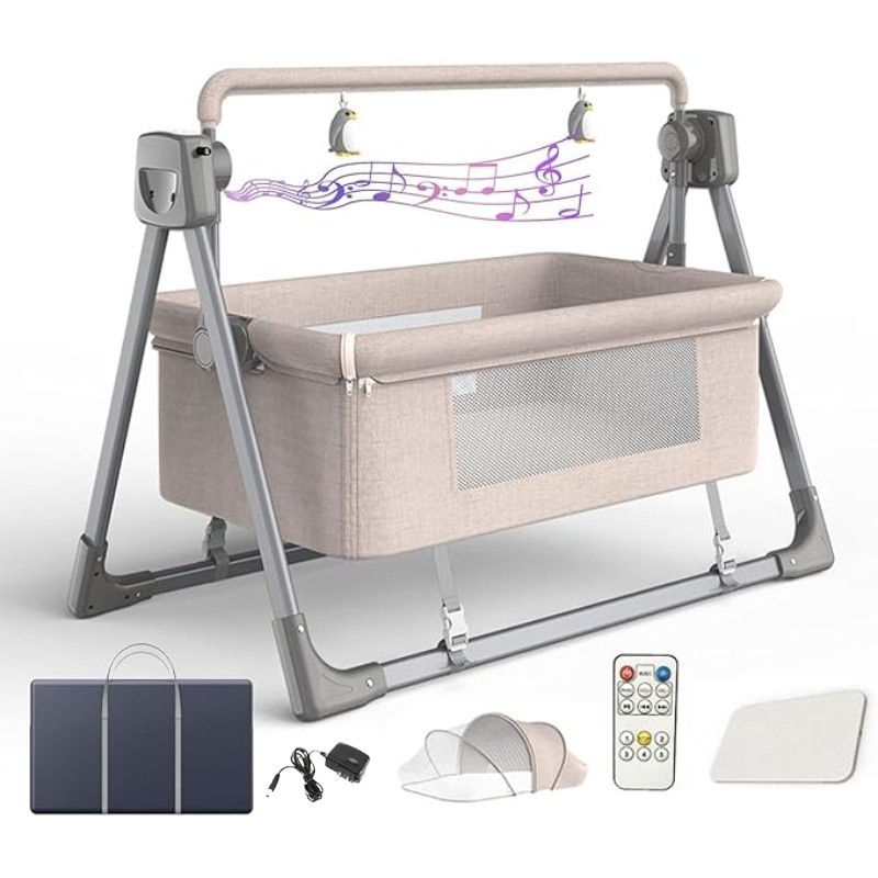 Bassinet Bedside Sleeper - ベビー用電動ゆりかご、自動ベッドサイドベビーベッド、折りたたみ式ベッドサイドスリーパー、乳幼児用自動揺りかご