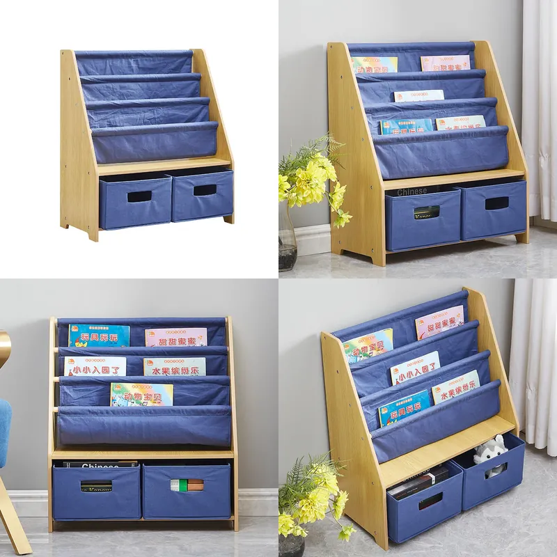 Baby Nursery Unit - 子供用キャンバス製本棚 多層収納ラック 保育園 赤ちゃん読書コーナー 多機能オーガナイザーシェルフユニット