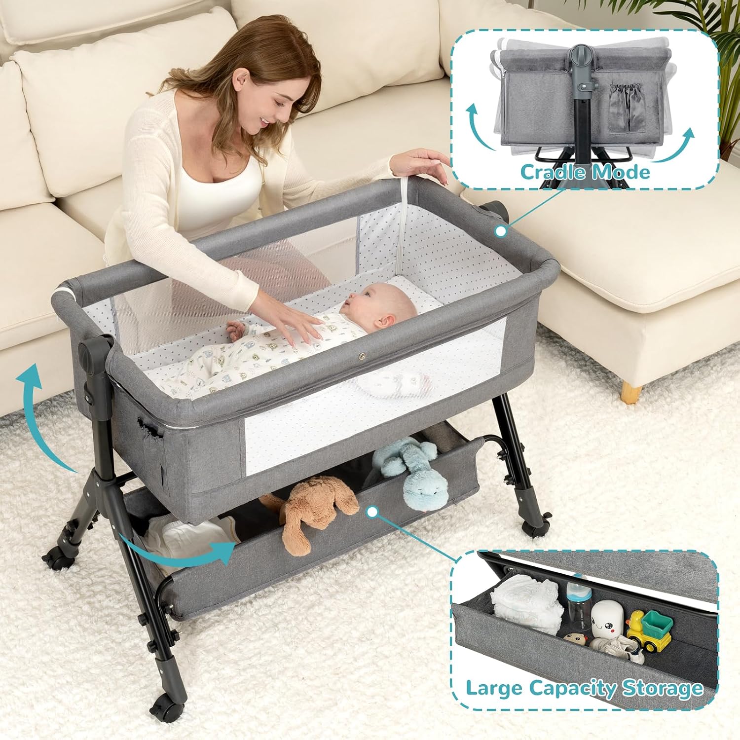 3 in 1 ベビーベッド、ベッドサイドスリーパー、ベッドサ - Bassinet Bedside Sleeper のレビューと価格
