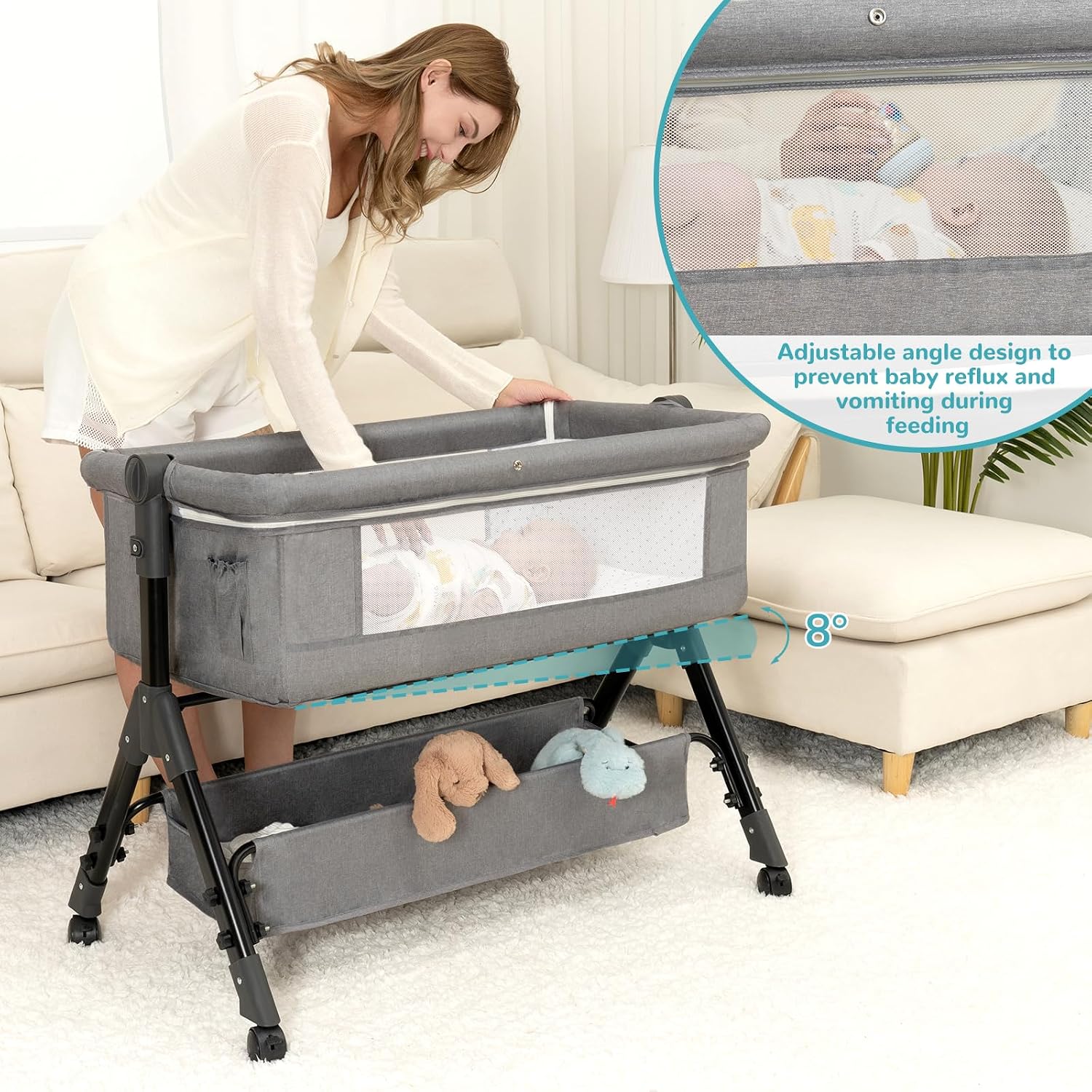 3 in 1 ベビーベッド、ベッドサイドスリーパー、ベッドサ - Bassinet Bedside Sleeper のレビューと価格