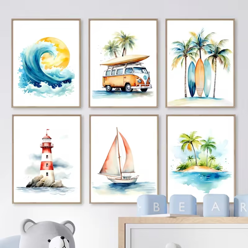 サーフオーシャンをテーマにした保育園のウォールアート、ビーチ - Baby Nursery Ocean Theme のレビューと価格