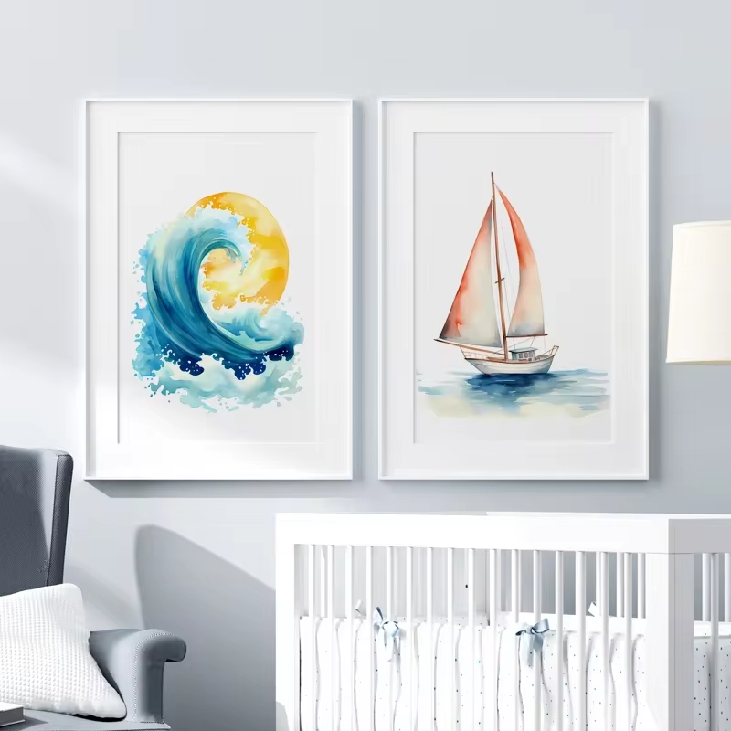 サーフオーシャンをテーマにした保育園のウォールアート、ビーチ - Baby Nursery Ocean Theme のレビューと価格
