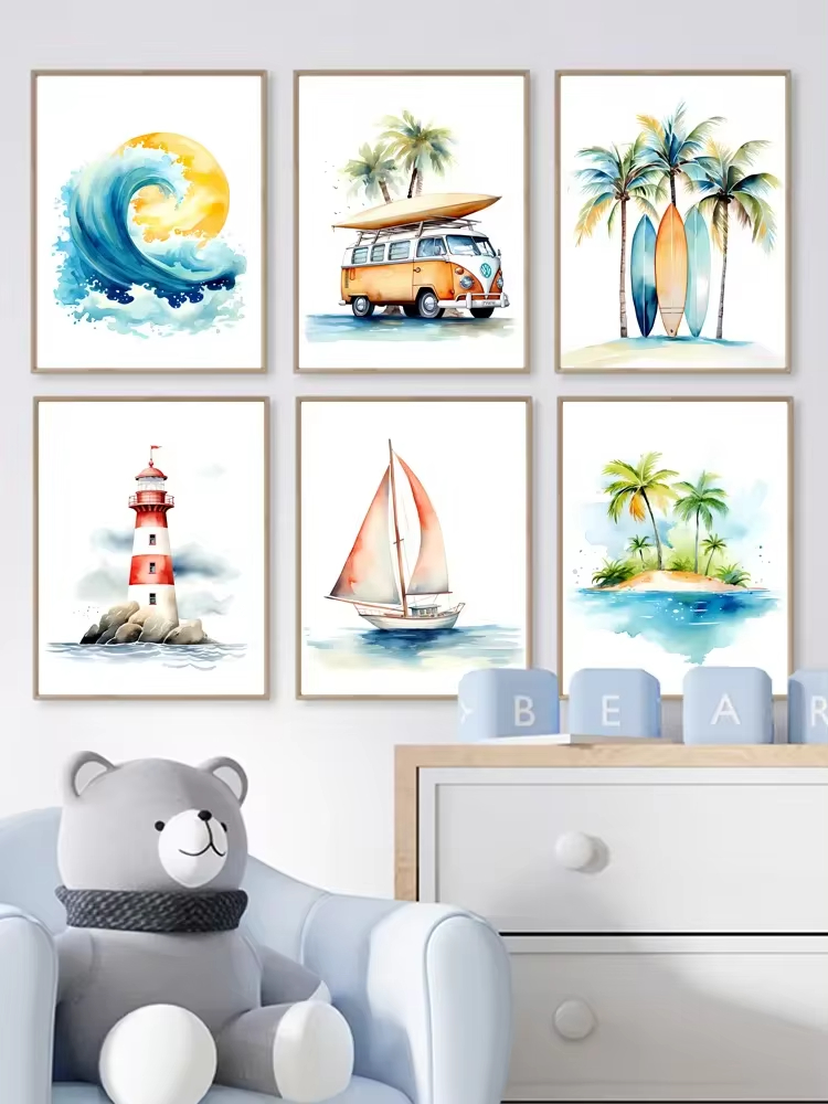 サーフオーシャンをテーマにした保育園のウォールアート、ビーチ - Baby Nursery Ocean Theme のレビューと価格