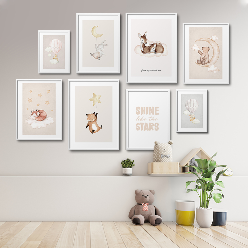 クマキツネバニー熱気球星壁アートキャンバス絵画プリントポスタ - Baby Nursery Hot Air Balloon のレビューと価格