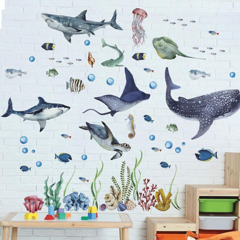 最新の水彩画サメ海の壁ステッカー海洋動物魚海洋生物壁ステッカ - Baby Nursery Ocean のレビューと価格