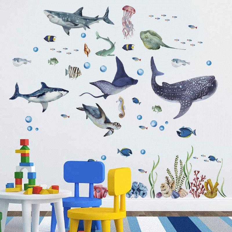 最新の水彩画サメ海の壁ステッカー海洋動物魚海洋生物壁ステッカ - Baby Nursery Ocean のレビューと価格