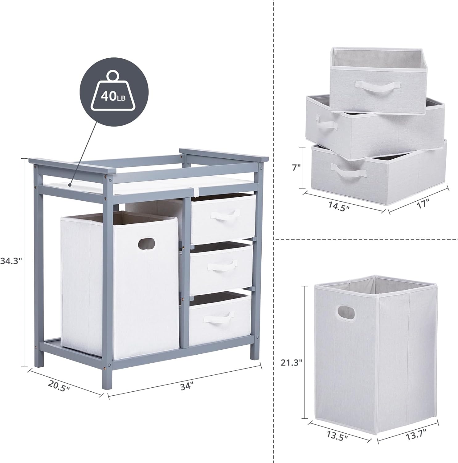 ベビー用おむつ交換台（交換パッド付き）、3段引き出し、ランド - Baby Nursery Unit のレビューと価格