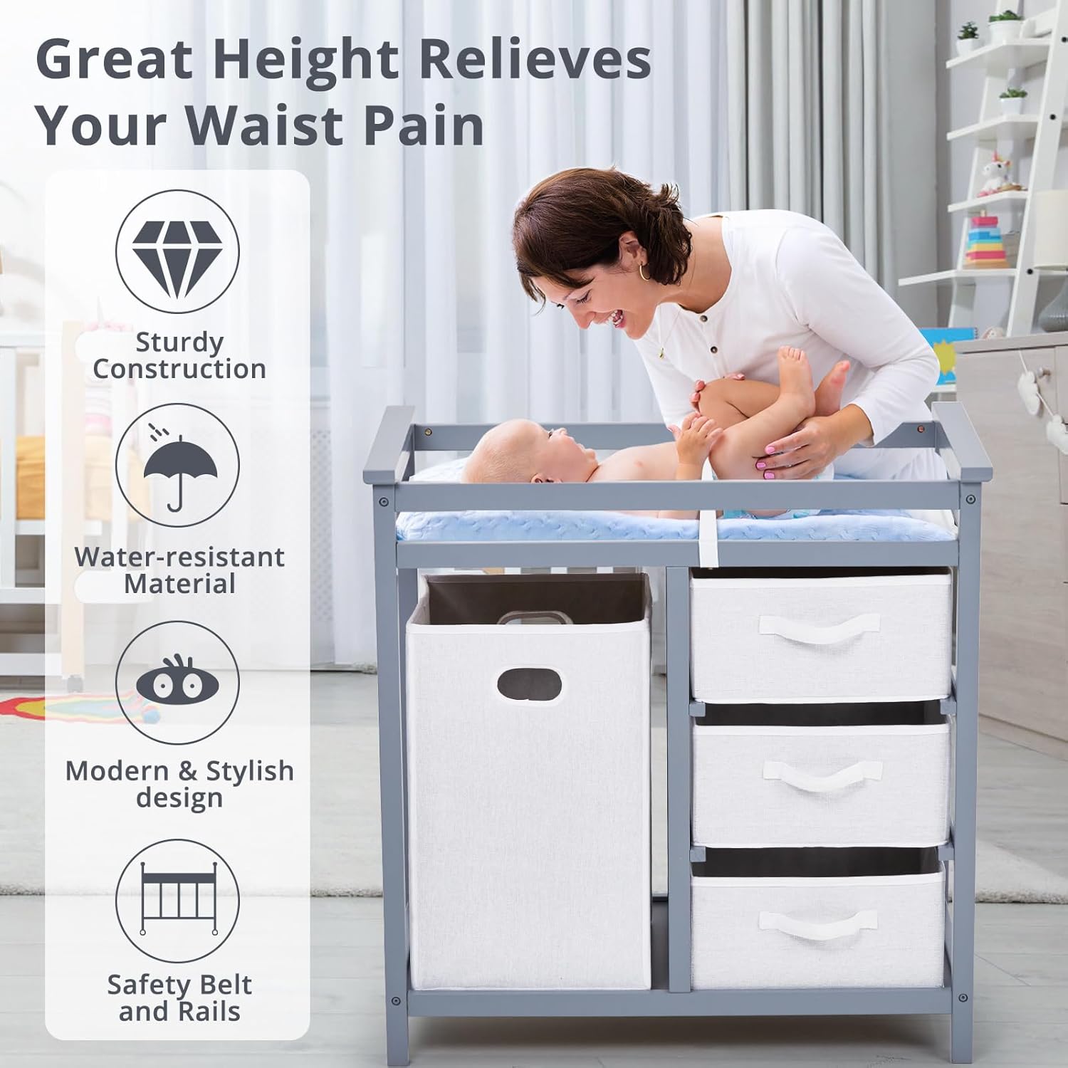 ベビー用おむつ交換台（交換パッド付き）、3段引き出し、ランド - Baby Nursery Unit のレビューと価格