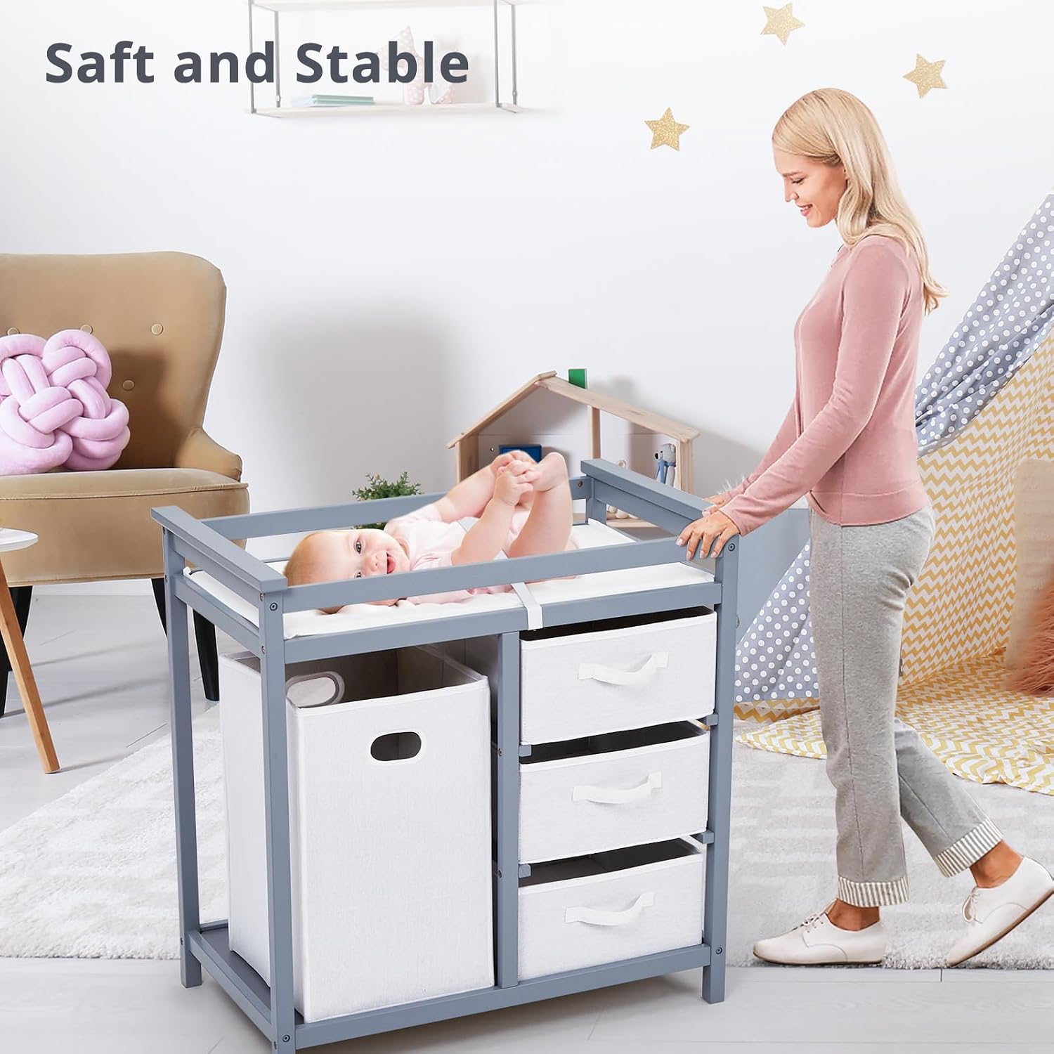ベビー用おむつ交換台（交換パッド付き）、3段引き出し、ランド - Baby Nursery Unit のレビューと価格