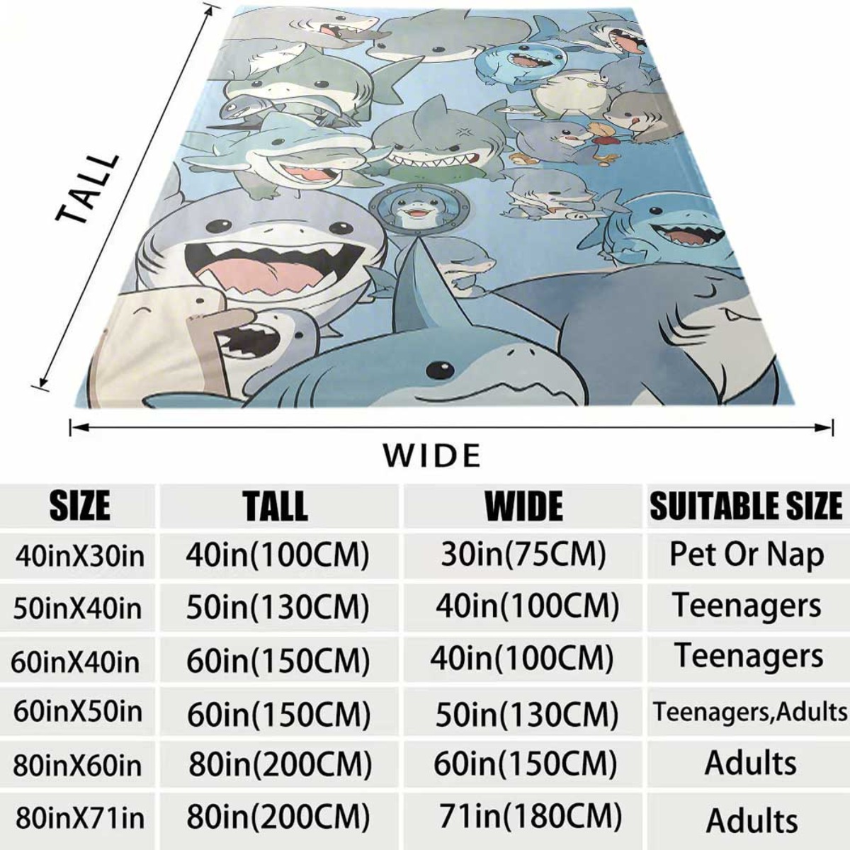 大きな漫画の赤ちゃんサメ柄フリーススローブランケット、オーシ - Baby Nursery Ocean のレビューと価格