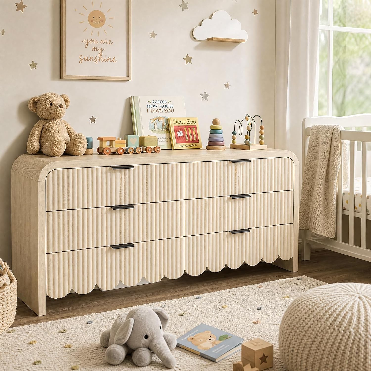 木製6段チェスト、子供部屋収納用引き出し、金属製ハンドル、溝 - Baby Nursery Kids のレビューと価格