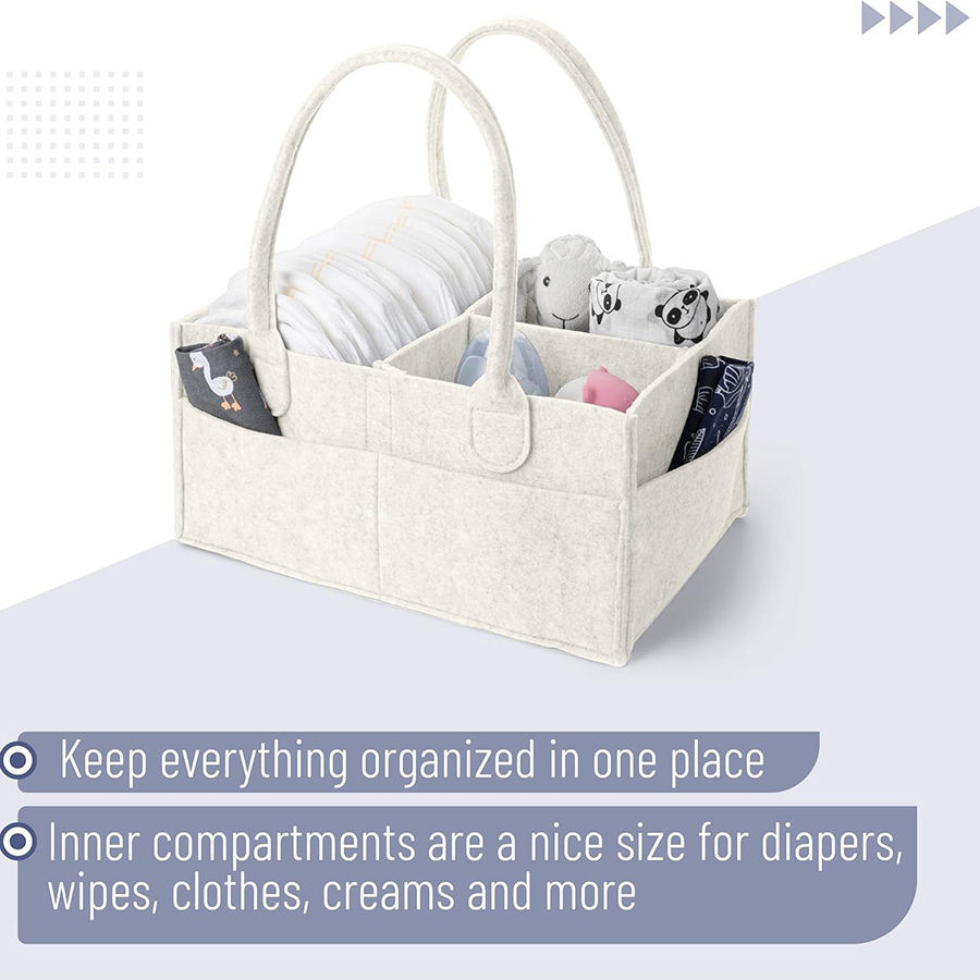 ベビーフェルト収納バスケット、幼児用おむつバッグ、ハンドル付 - Baby Nursery Organiser のレビューと価格