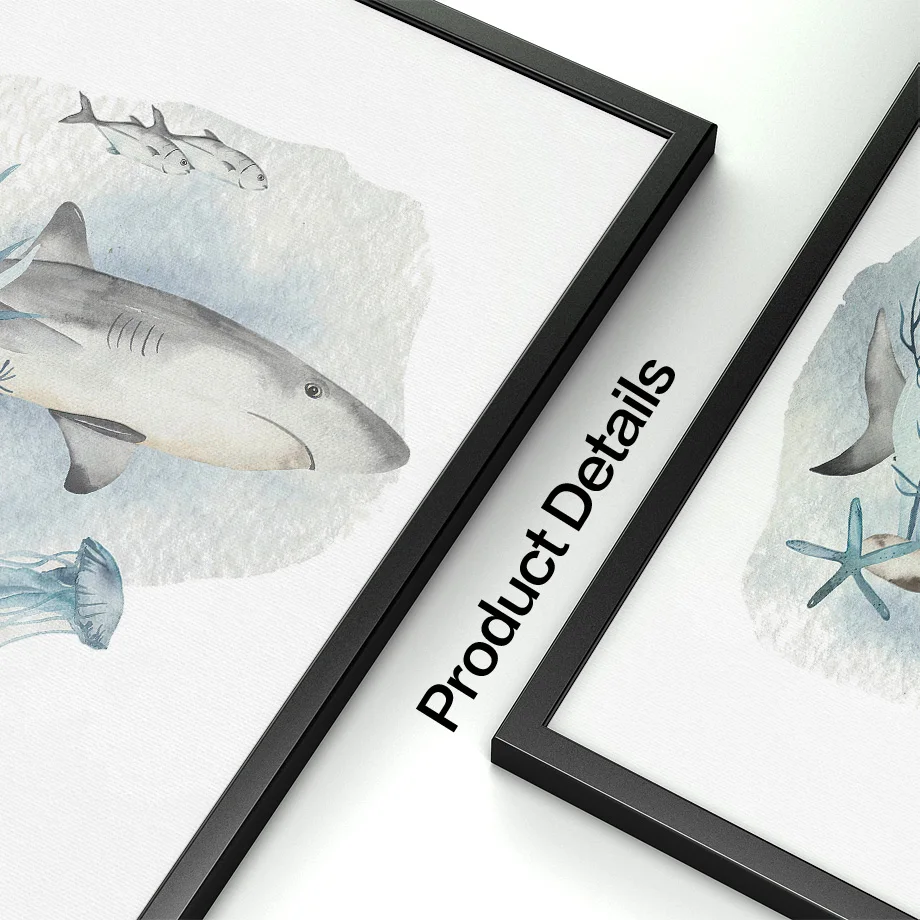 子供の部屋の装飾のためのポスターとプリント、クジラ、魚、サメ - Baby Nursery Ocean のレビューと価格