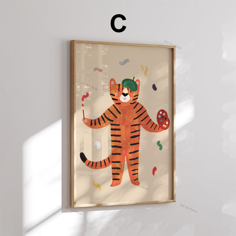 面白い漫画の動物の保育園用ウォールアートキャンバス絵画、クマ - Baby Nursery Kids のレビューと価格