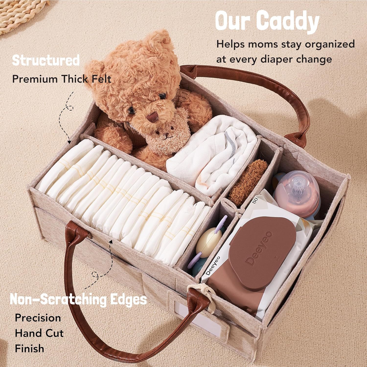 ベビーフェルト収納バスケット、幼児用おむつバッグ、ハンドル付 - Baby Nursery Organiser のレビューと価格