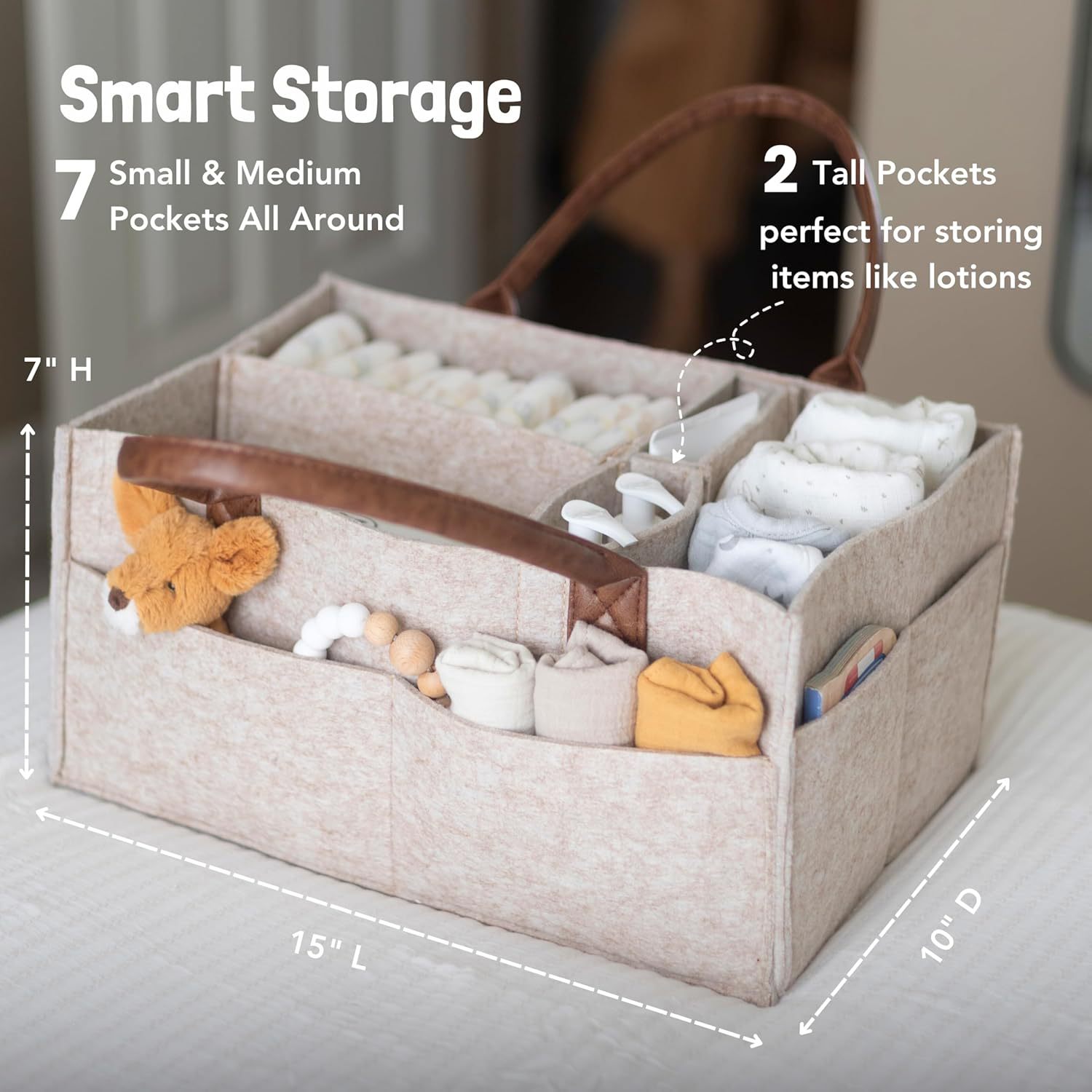 ベビーフェルト収納バスケット、幼児用おむつバッグ、ハンドル付 - Baby Nursery Organiser のレビューと価格