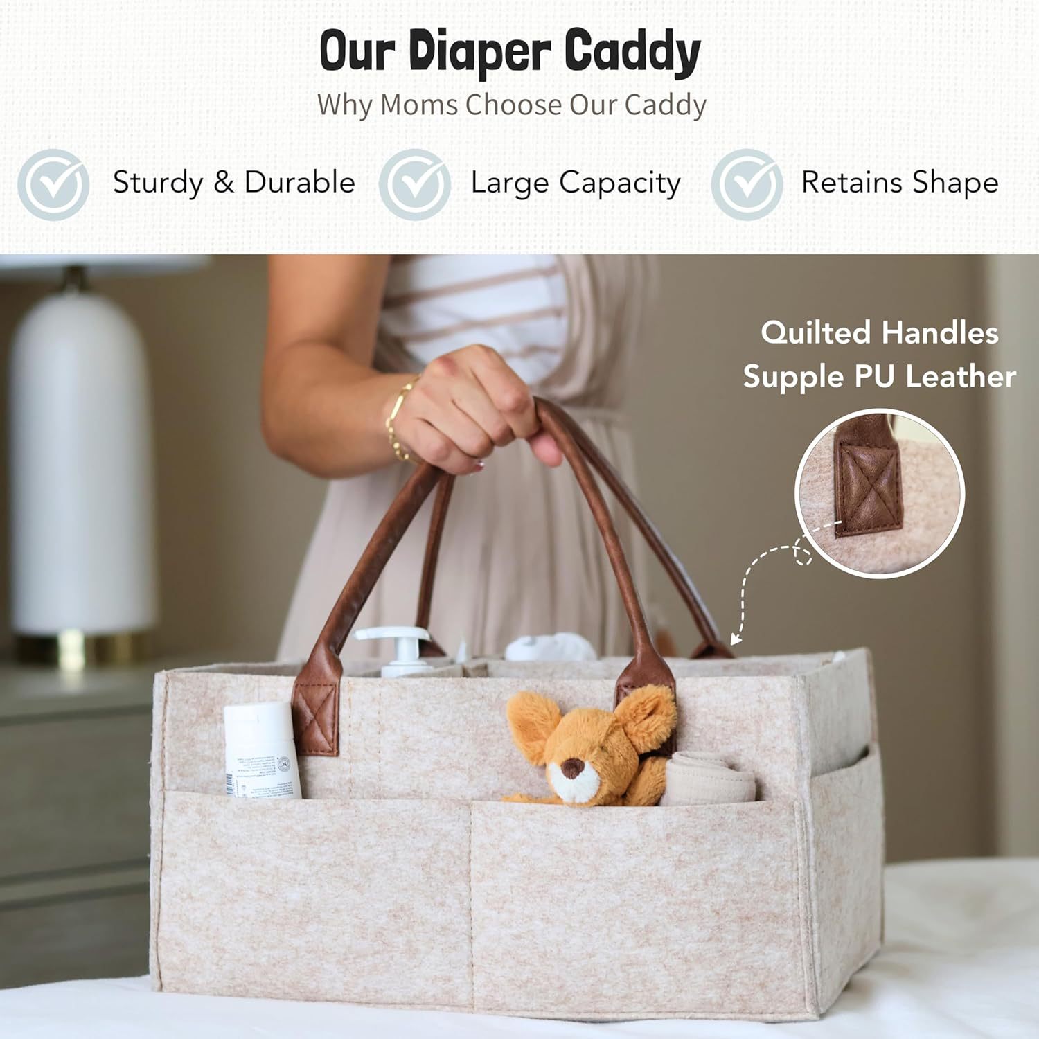 ベビーフェルト収納バスケット、幼児用おむつバッグ、ハンドル付 - Baby Nursery Organiser のレビューと価格