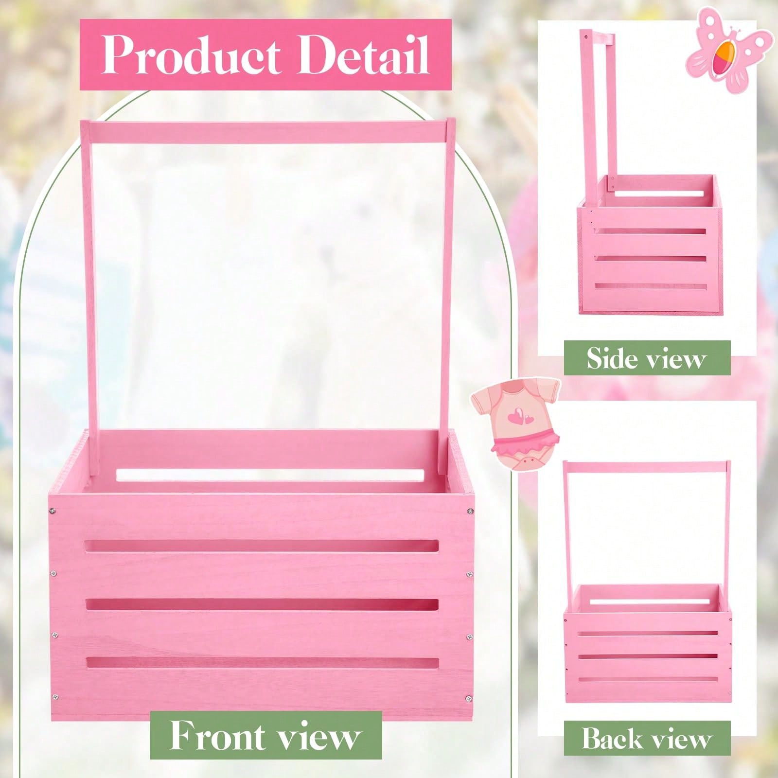 木製ベビーシャワー用収納箱、かわいいピンクの木製ハンギングバ - Baby Nursery Unit のレビューと価格