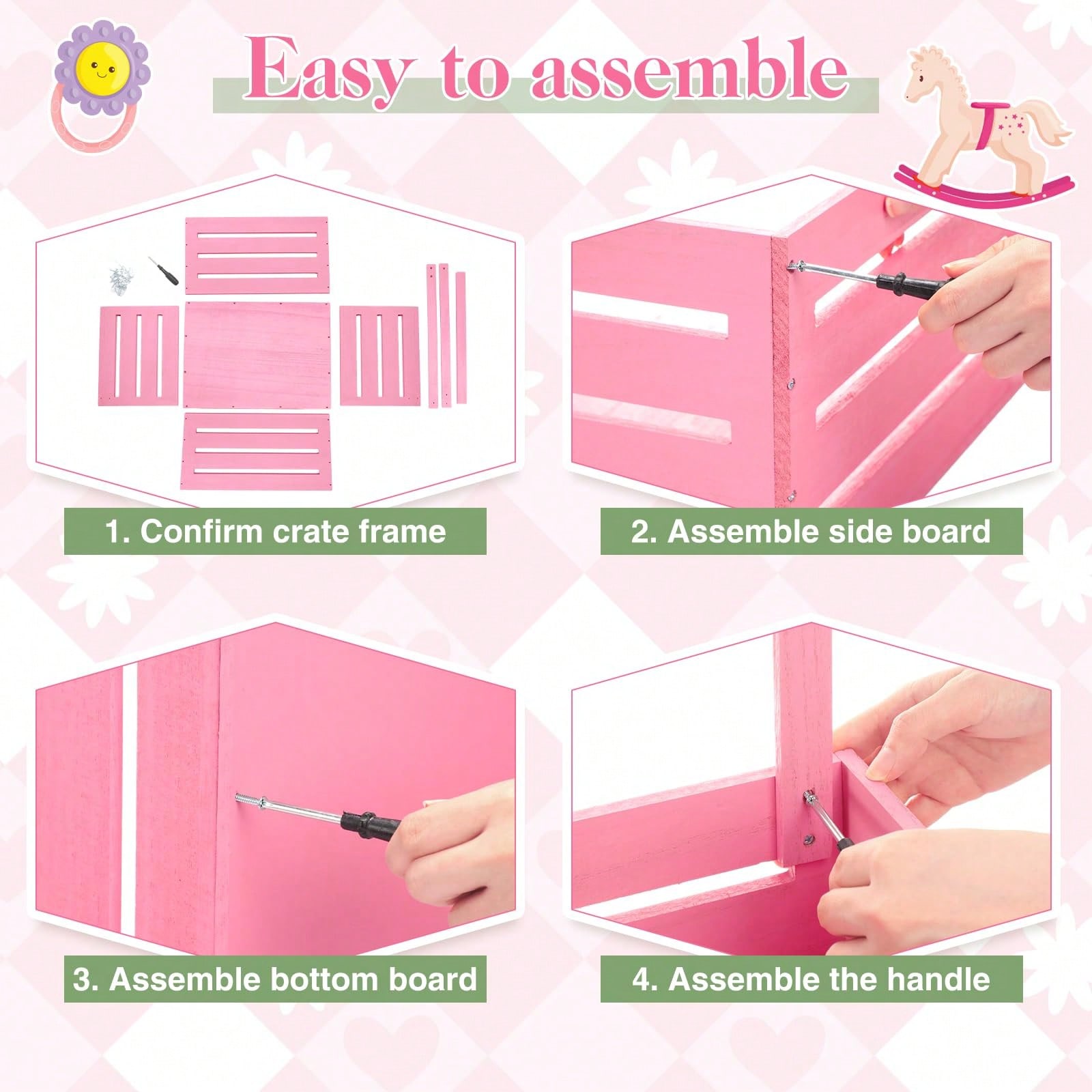 木製ベビーシャワー用収納箱、かわいいピンクの木製ハンギングバ - Baby Nursery Unit のレビューと価格