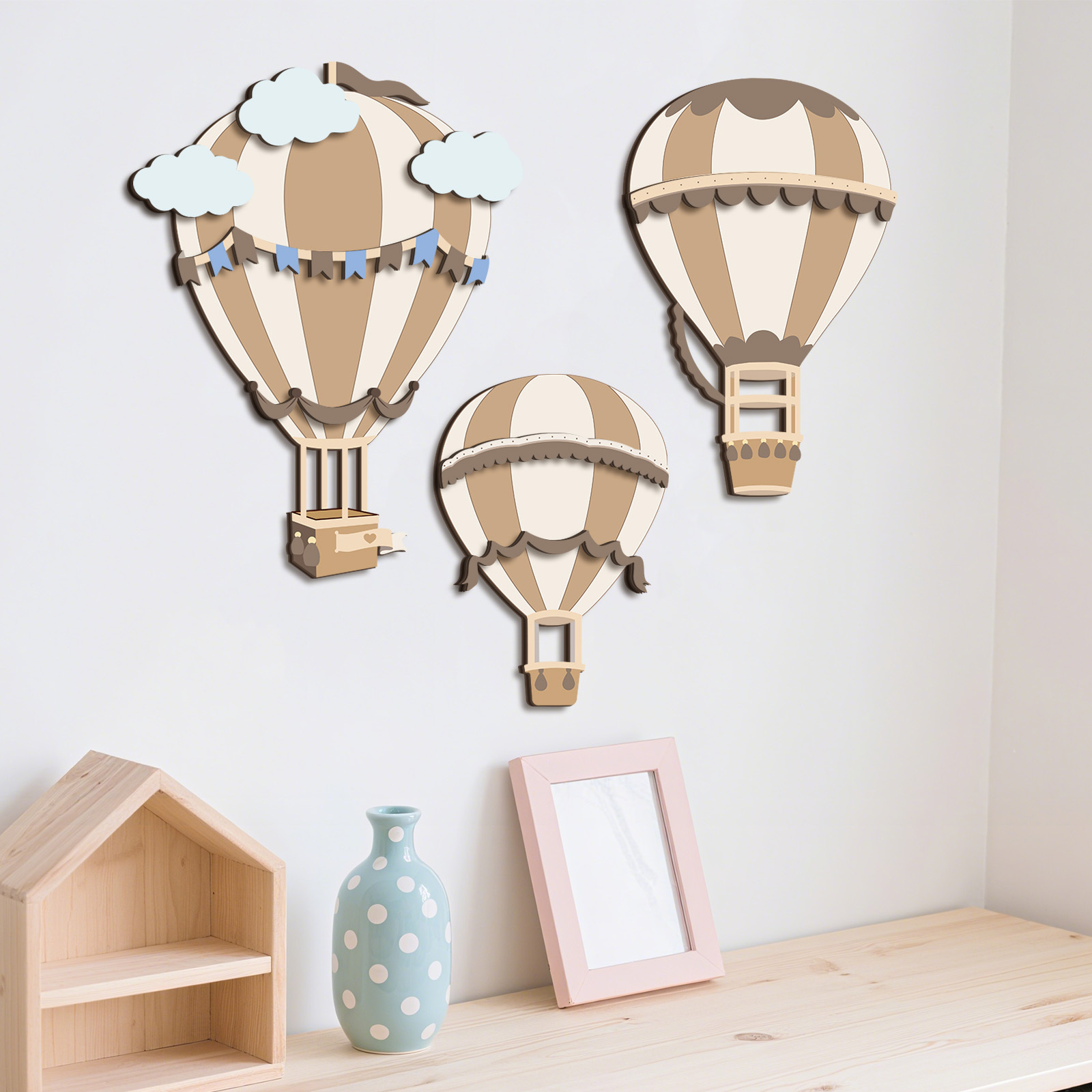 ニュートラルな熱気球木製壁飾り、3D木製壁飾り、ボヘミアン風 - Baby Nursery Hot Air Balloon のレビューと価格