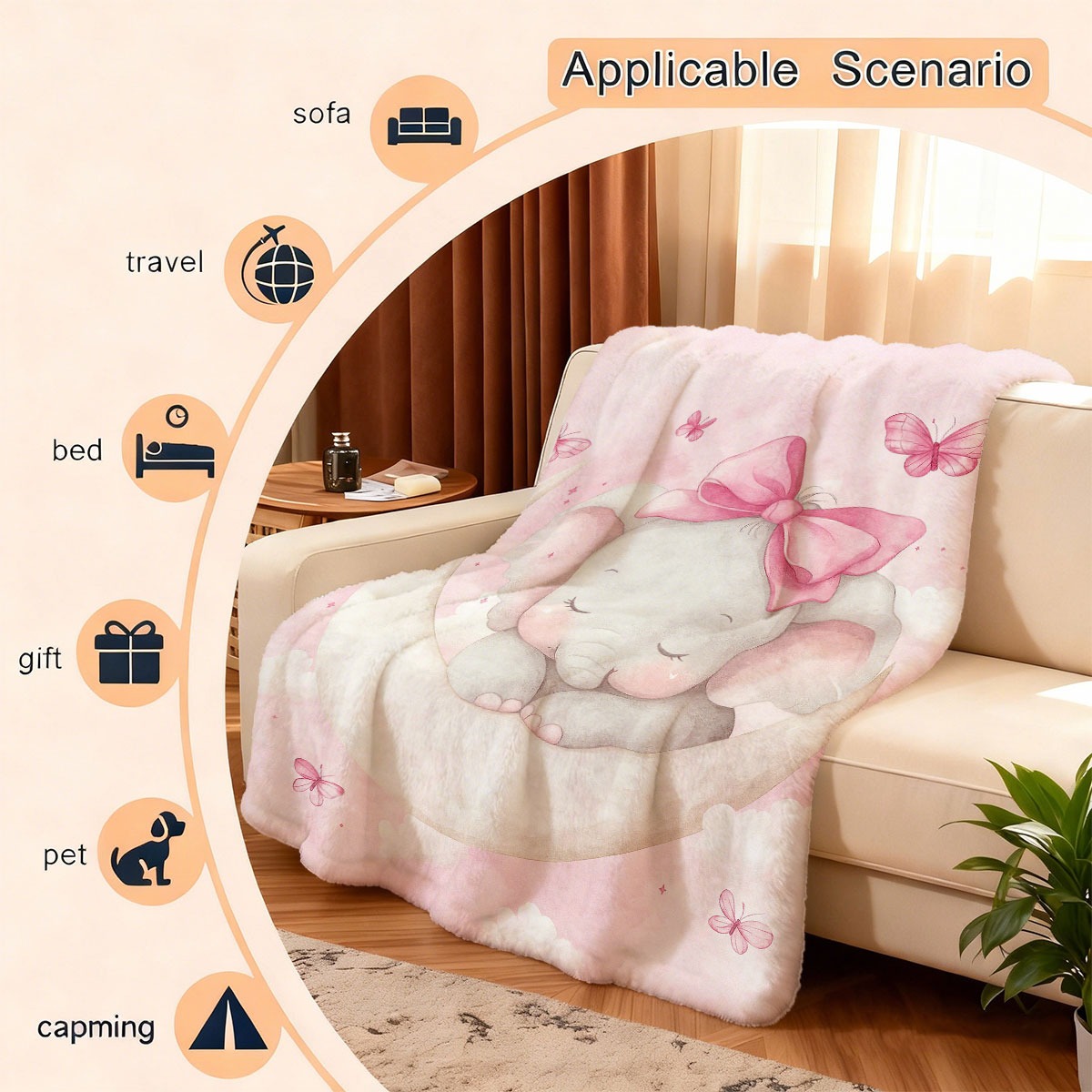 ぬいぐるみの赤ちゃん象のムーンブランケット、ピンクの子供部屋 - Baby Nursery Bedding のレビューと価格