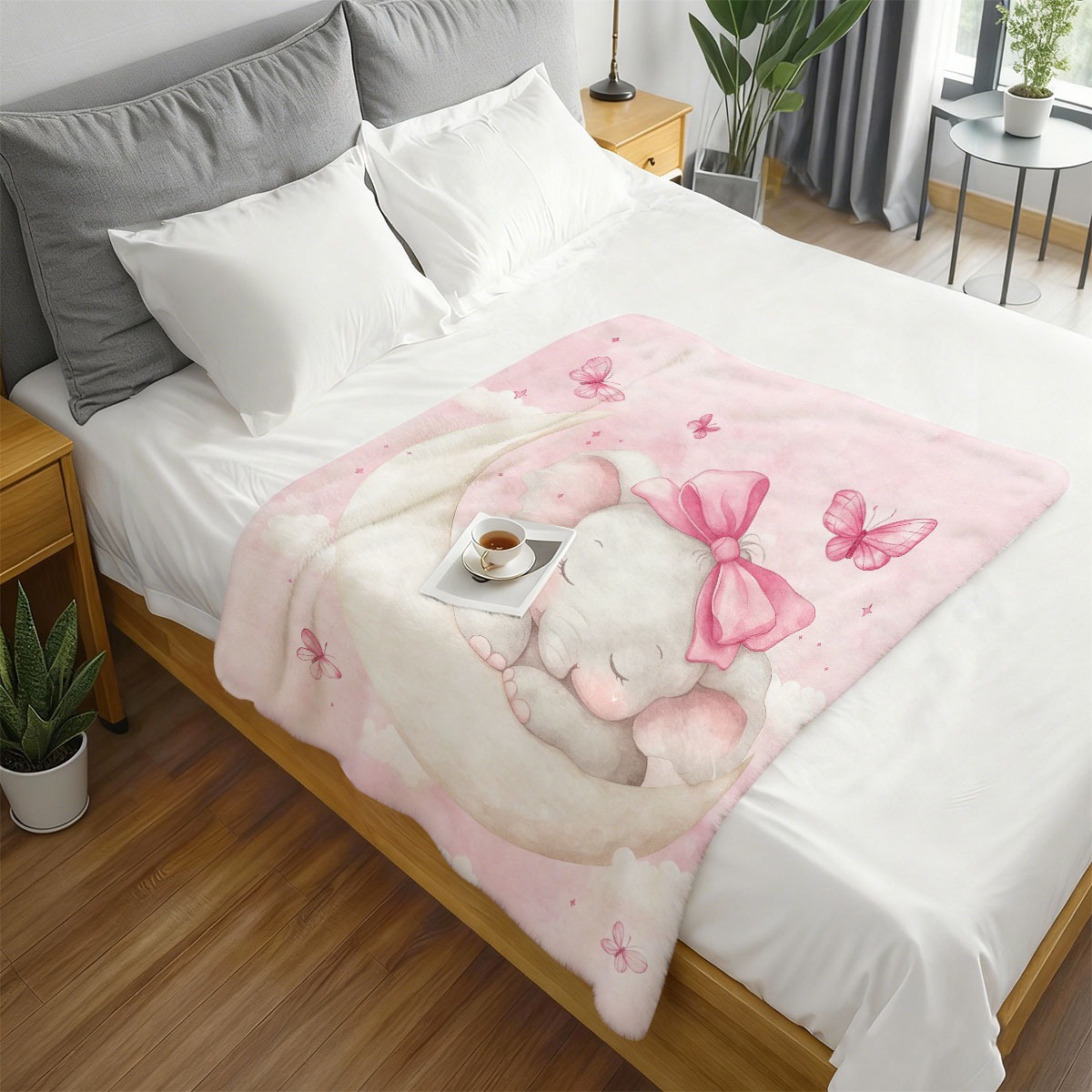 ぬいぐるみの赤ちゃん象のムーンブランケット、ピンクの子供部屋 - Baby Nursery Bedding のレビューと価格