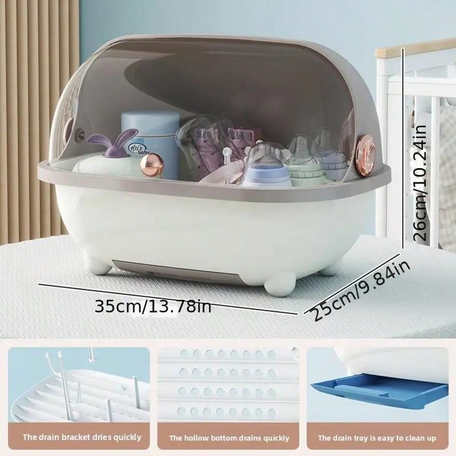 哺乳瓶乾燥ラック収納ボックス モダンなクリアフリップリッド  - Baby Nursery Unit のレビューと価格