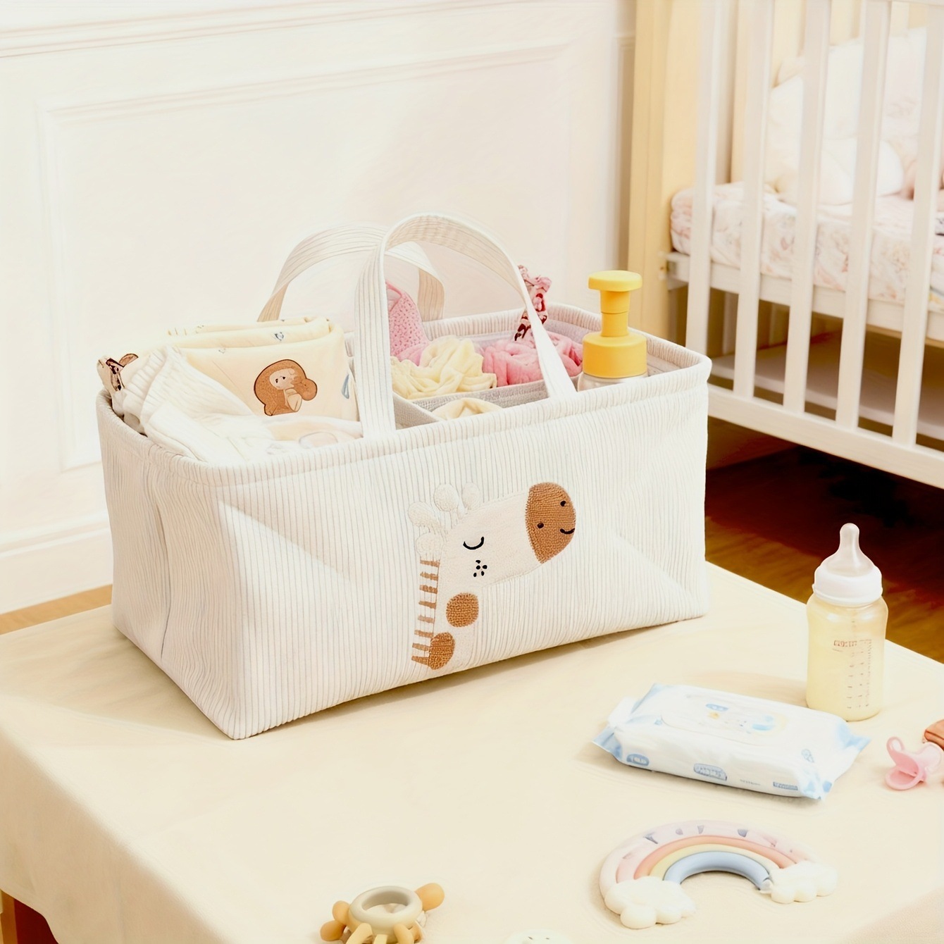 かわいいライオン柄の折りたたみ式おむつ収納バスケット、取っ手 - Baby Nursery Organiser のレビューと価格
