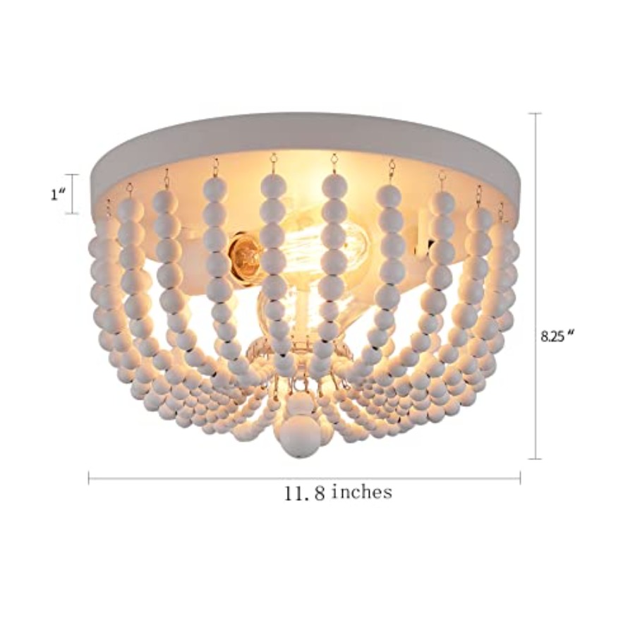 フラッシュマウント天井照明器具、2灯式木製ビーズボヘミアンシ - Baby Nursery Light Fixture のレビューと価格