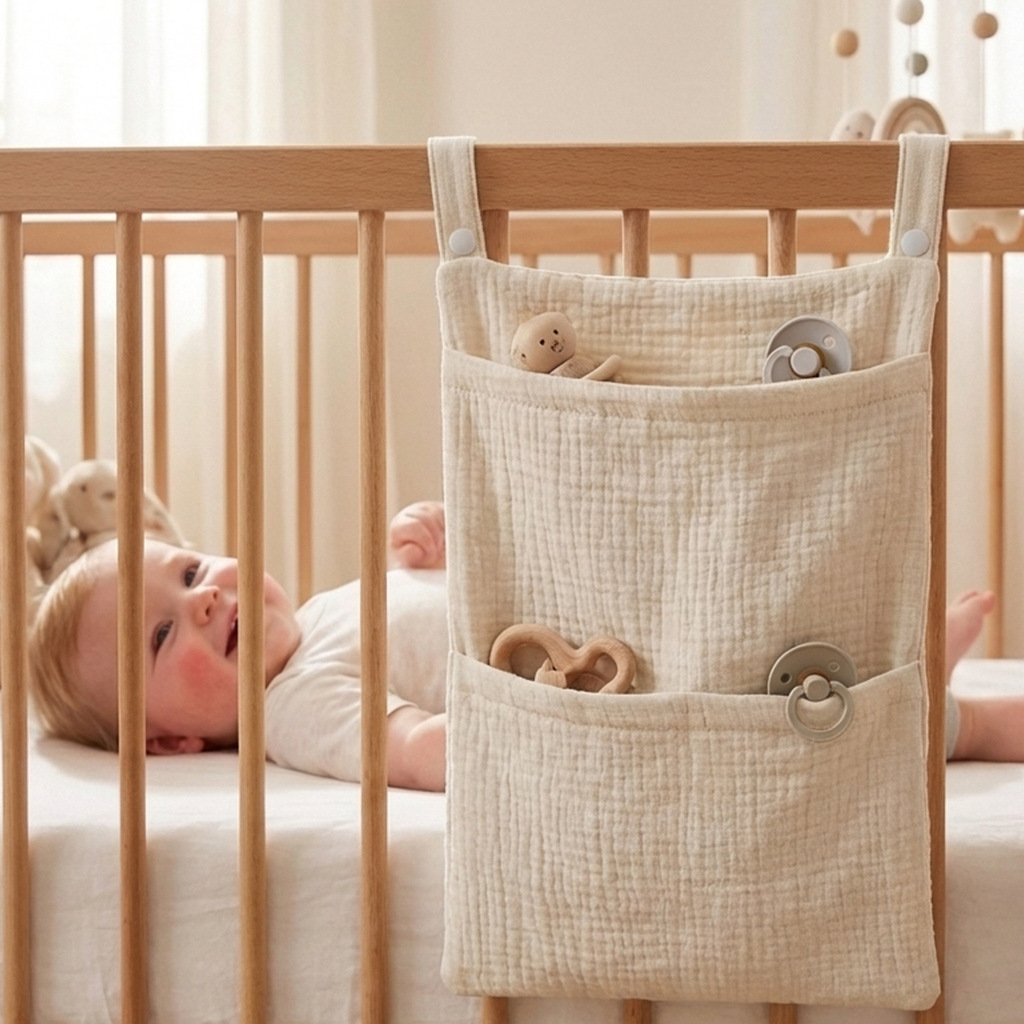 ベビーベッドオーガナイザー吊り下げ収納バッグモスリンコットン - Baby Nursery Organiser のレビューと価格