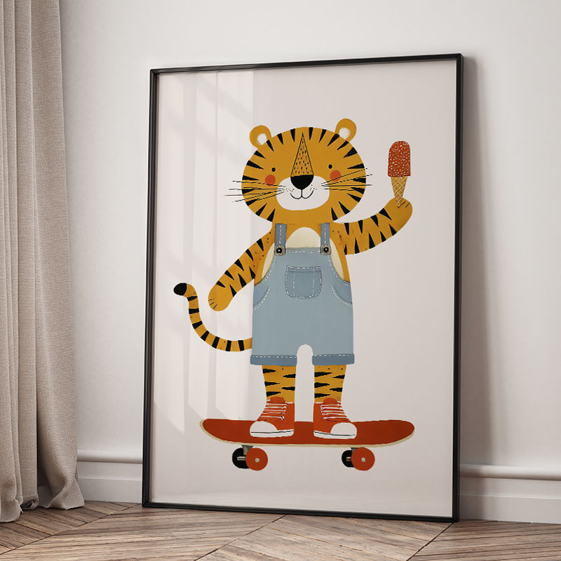 面白い漫画の動物車風船保育園ウォールアートキャンバス絵画ライ - Baby Nursery Kids のレビューと価格