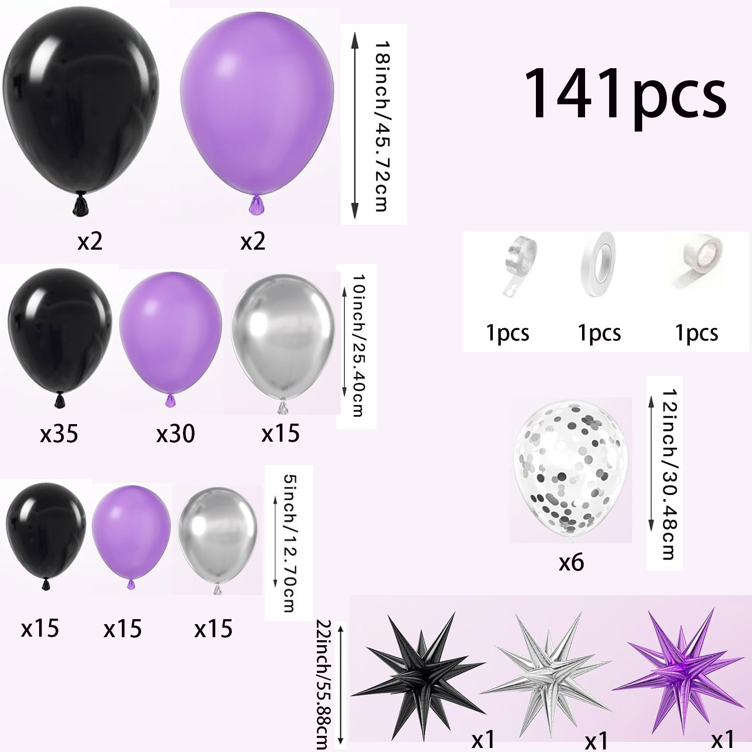 141個 パープル、ブラック、シルバー バルーンガーランドア - Baby Nursery Hot Air Balloon のレビューと価格
